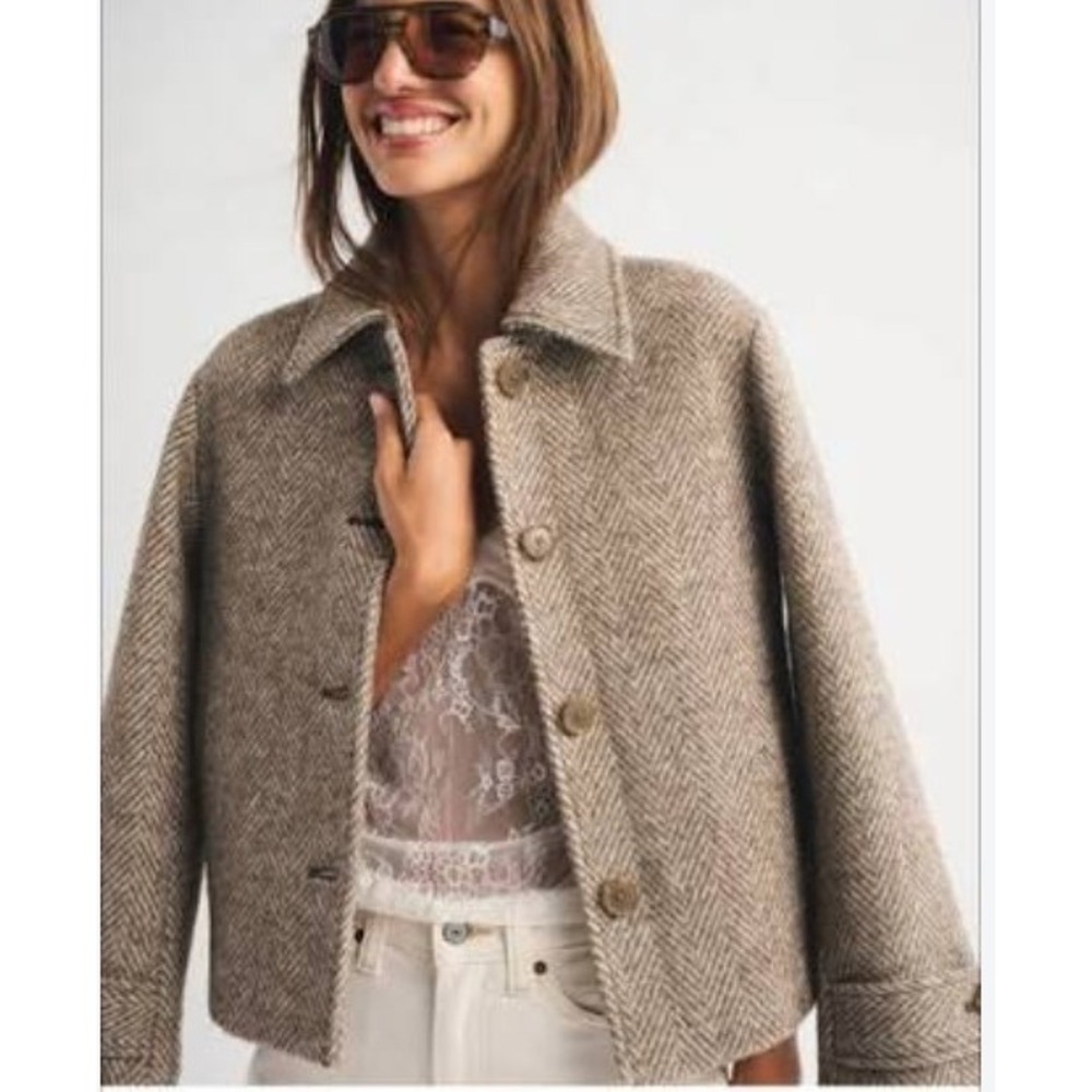 Abercrombie & Fitch Brown Herringbone Wool Blend Jacket Large NWT classic
